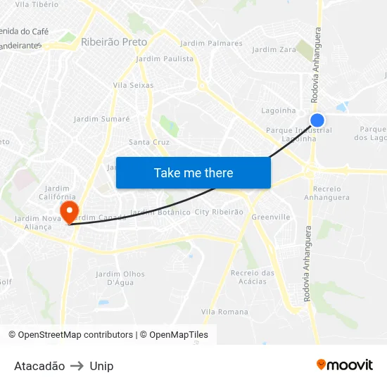 Atacadão to Unip map