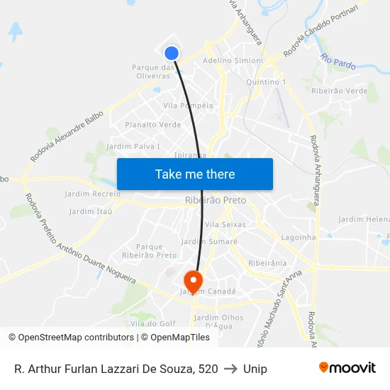 R. Arthur Furlan Lazzari De Souza, 520 to Unip map