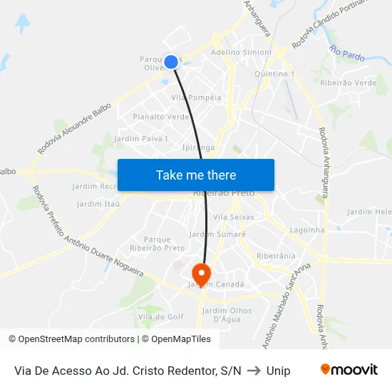 Via De Acesso Ao Jd. Cristo Redentor, S/N to Unip map
