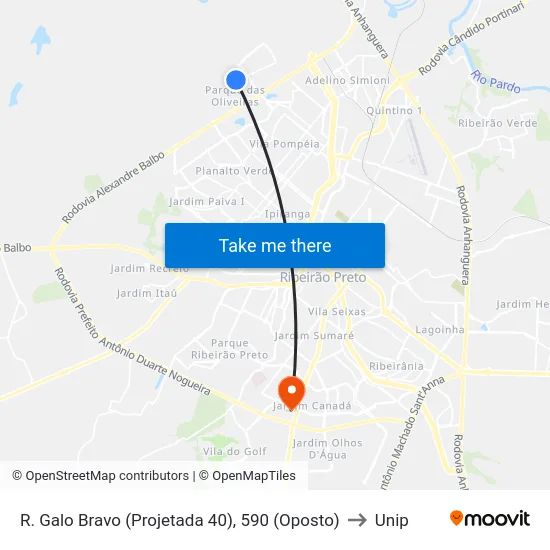 R. Galo Bravo (Projetada 40), 590 (Oposto) to Unip map