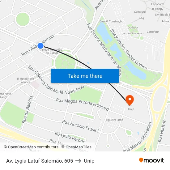 Av. Lygia Latuf Salomão, 605 to Unip map