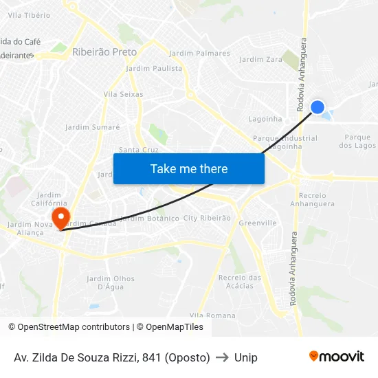 Av. Zilda De Souza Rizzi, 841 (Oposto) to Unip map