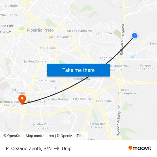 R. Cezário Zeotti, S/N to Unip map