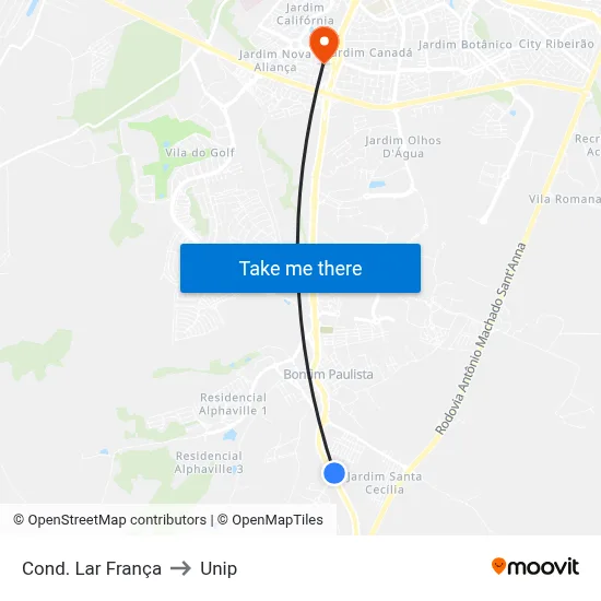 Cond. Lar França to Unip map