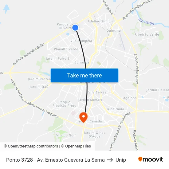 Ponto 3728 - Av. Ernesto Guevara La Serna to Unip map
