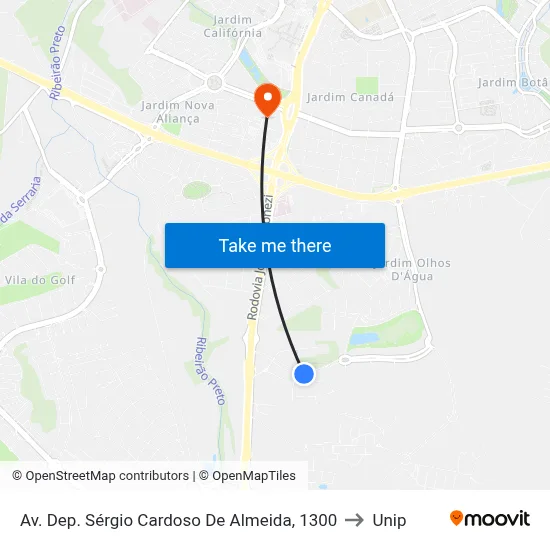 Av. Dep. Sérgio Cardoso De Almeida, 1300 to Unip map