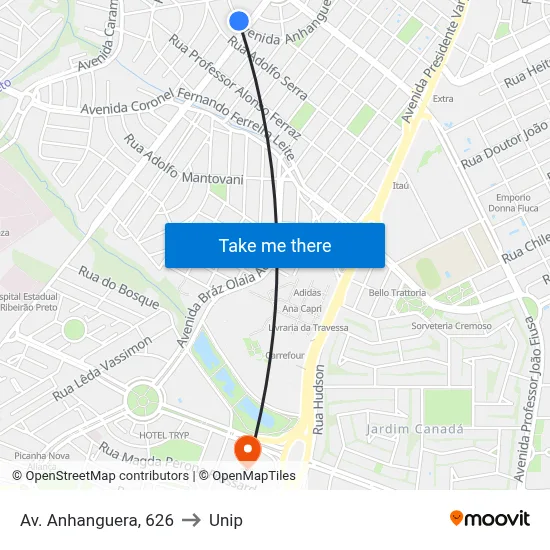 Av. Anhanguera, 626 to Unip map