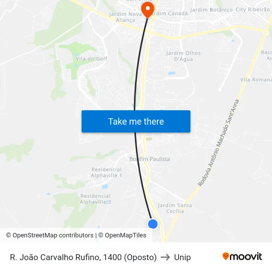 R. João Carvalho Rufino, 1400 (Oposto) to Unip map