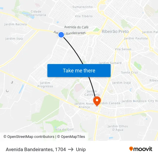 Avenida Bandeirantes, 1704 to Unip map