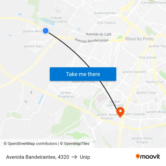 Avenida Bandeirantes, 4320 to Unip map