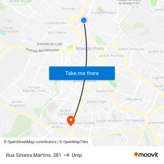 Rua Silveira Martins, 381 to Unip map