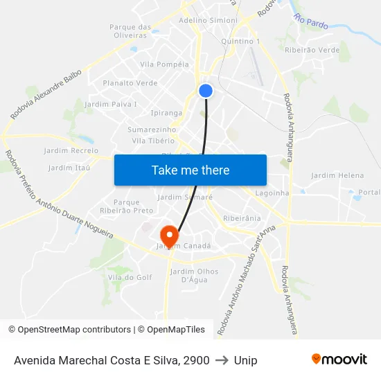 Avenida Marechal Costa E Silva, 2900 to Unip map