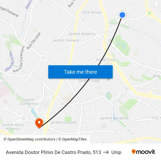 Avenida Doutor Plínio De Castro Prado, 513 to Unip map