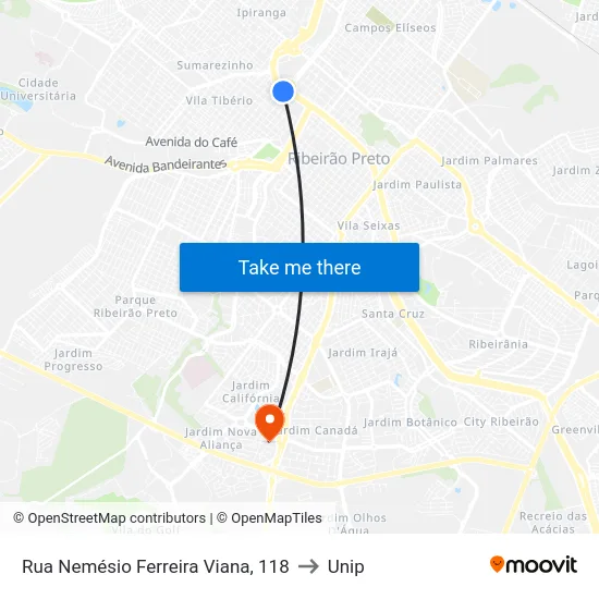 Rua Nemésio Ferreira Viana, 118 to Unip map
