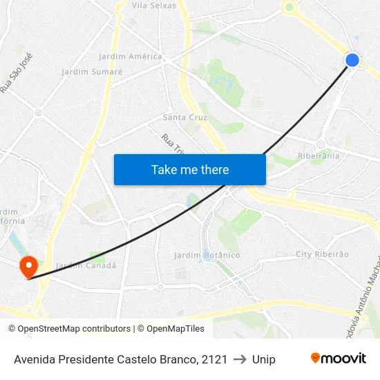 Avenida Presidente Castelo Branco, 2121 to Unip map