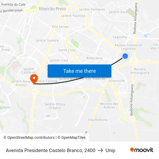 Avenida Presidente Castelo Branco, 2400 to Unip map