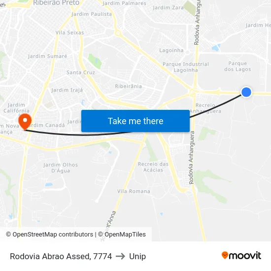 Rodovia Abrao Assed, 7774 to Unip map