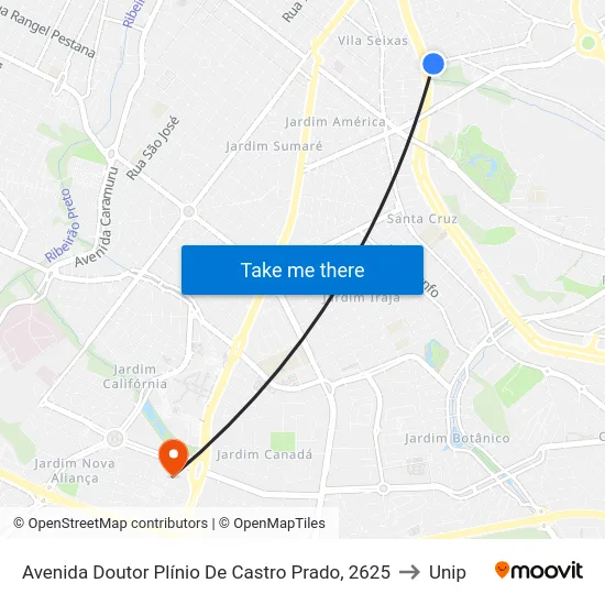 Avenida Doutor Plínio De Castro Prado, 2625 to Unip map