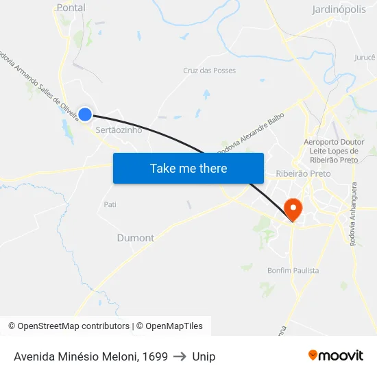 Avenida Minésio Meloni, 1699 to Unip map