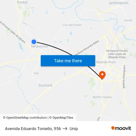 Avenida Eduardo Toniello, 956 to Unip map