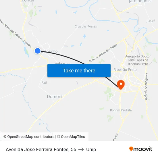Avenida José Ferreira Fontes, 56 to Unip map