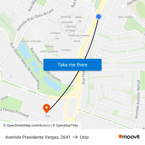 Avenida Presidente Vargas, 2641 to Unip map