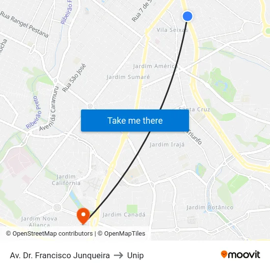 Av. Dr. Francisco Junqueira to Unip map