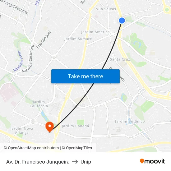 Av. Dr. Francisco Junqueira to Unip map
