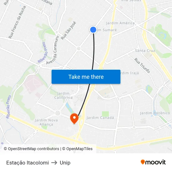 Estação Itacolomi to Unip map