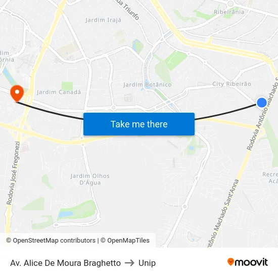 Av. Alice De Moura Braghetto to Unip map