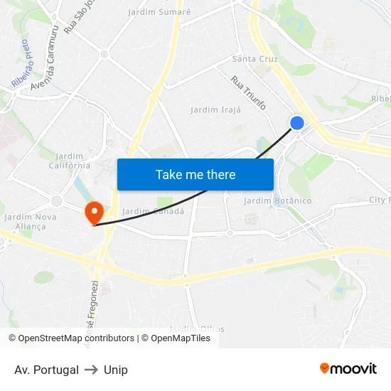 Av. Portugal to Unip map