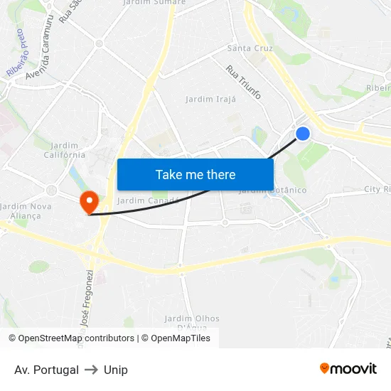 Av. Portugal to Unip map