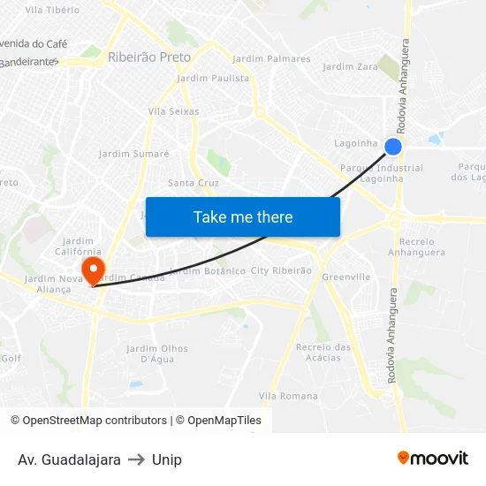 Av. Guadalajara to Unip map