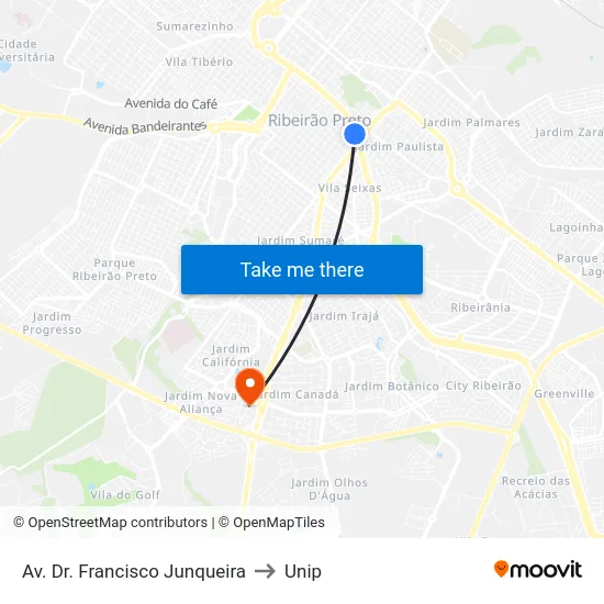 Av. Dr. Francisco Junqueira to Unip map