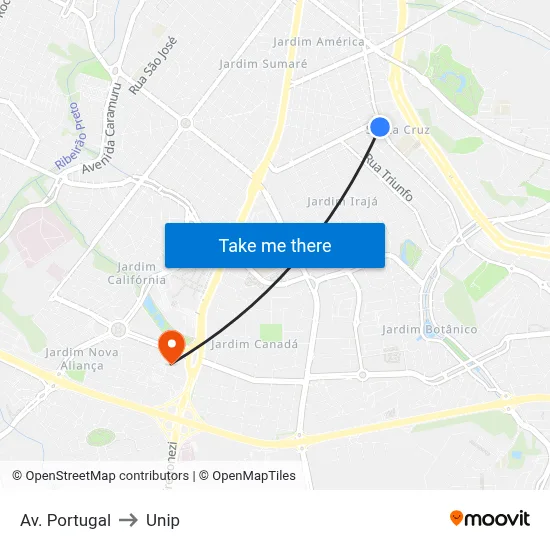 Av. Portugal to Unip map