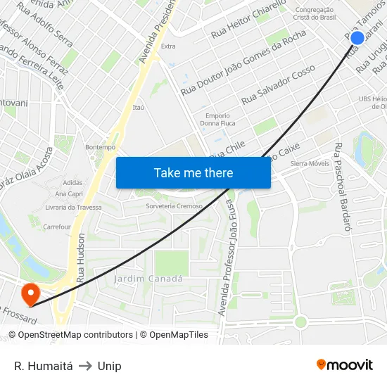 R. Humaitá to Unip map