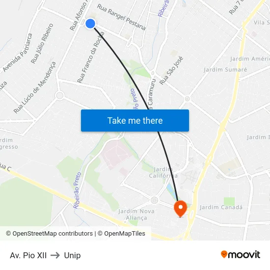Av. Pio XII to Unip map
