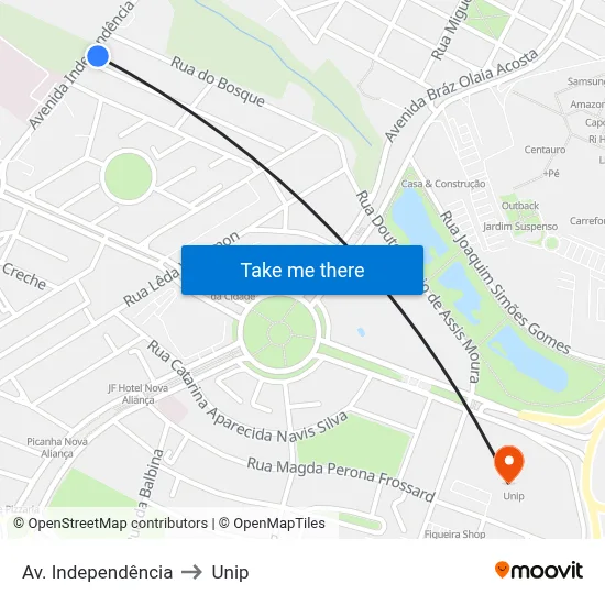 Av. Independência to Unip map