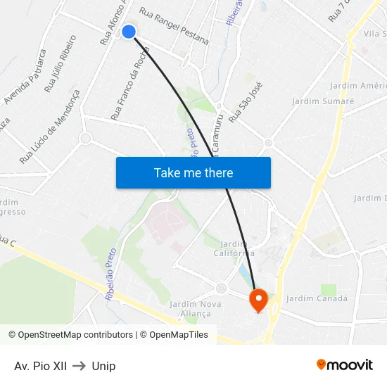 Av. Pio XII to Unip map