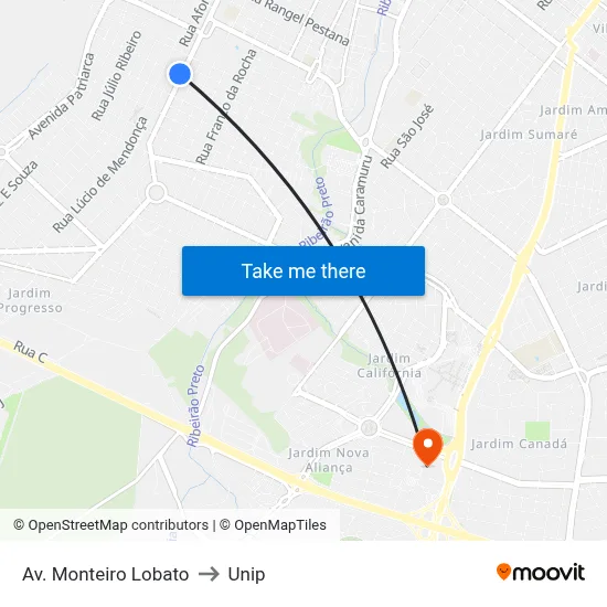 Av. Monteiro Lobato to Unip map