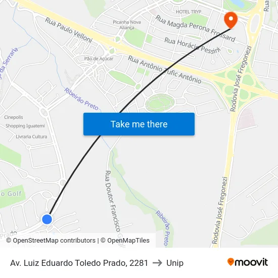 Av. Luiz Eduardo Toledo Prado, 2281 to Unip map