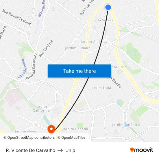 R. Vicente De Carvalho to Unip map