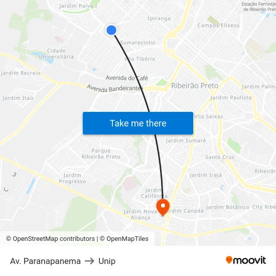 Av. Paranapanema to Unip map