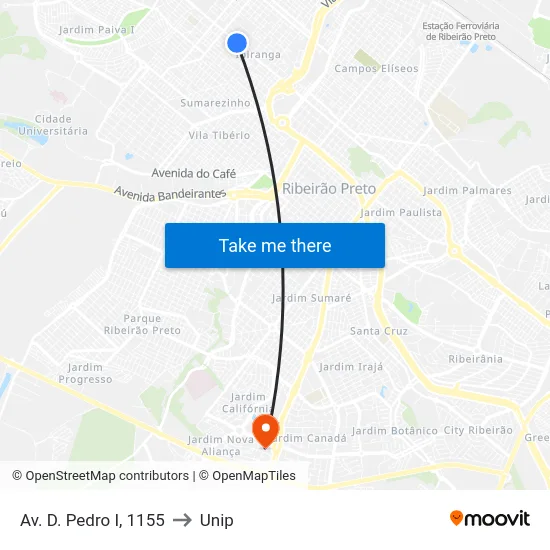 Av. D. Pedro I, 1155 to Unip map