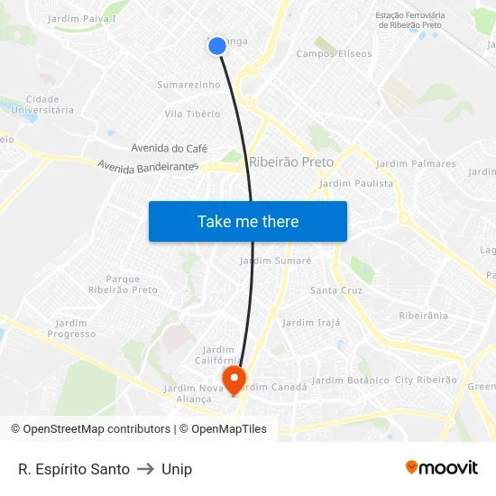 R. Espírito Santo to Unip map