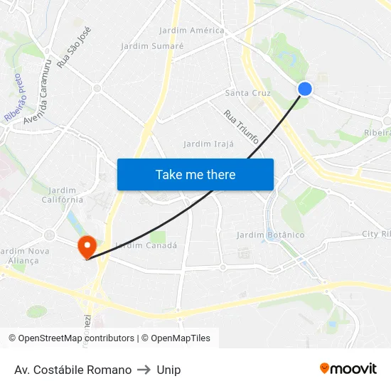 Av. Costábile Romano to Unip map