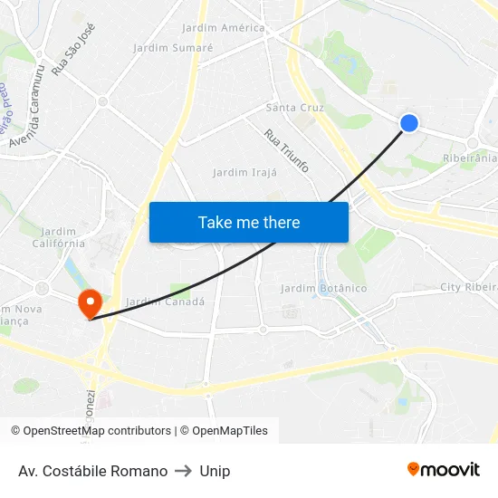 Av. Costábile Romano to Unip map