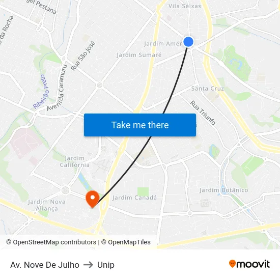 Av. Nove De Julho to Unip map