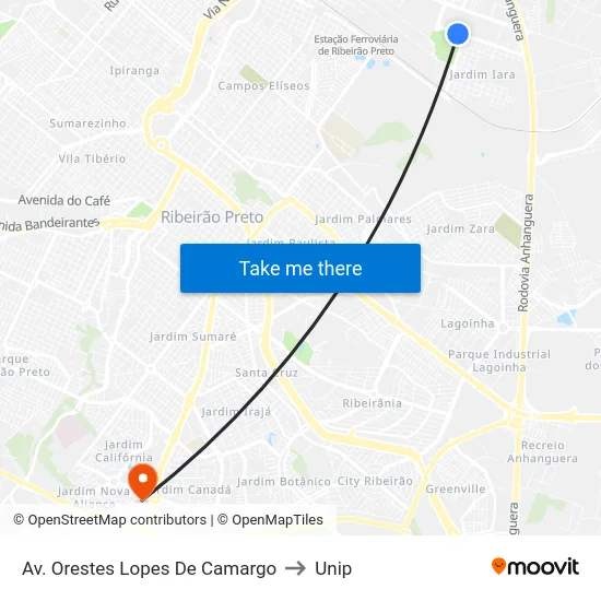 Av. Orestes Lopes De Camargo to Unip map