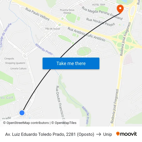 Av. Luiz Eduardo Toledo Prado, 2281 (Oposto) to Unip map